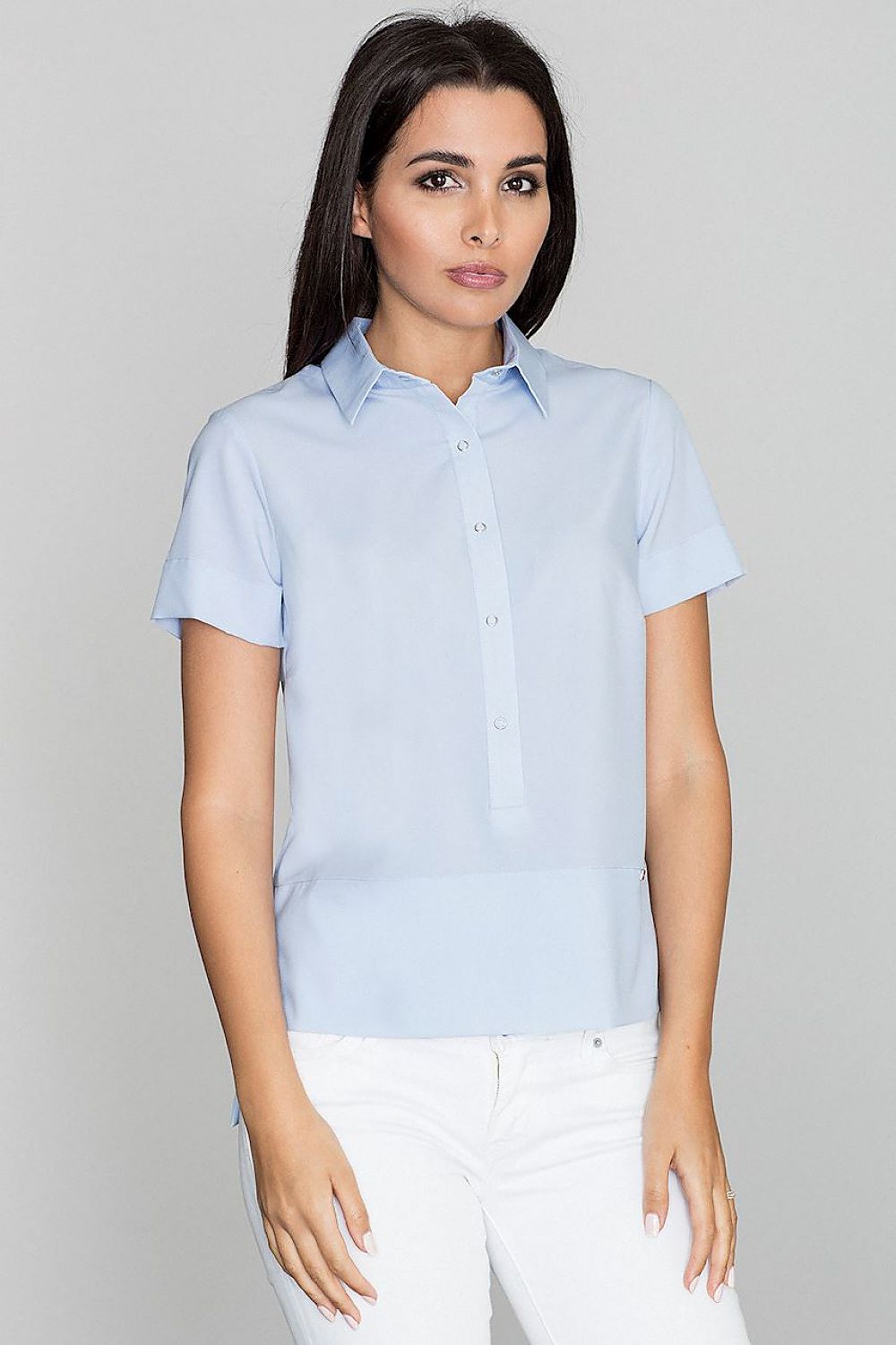 Classic Solid-Coloured Button-Down Blouse with Collar – Perfect for Skirts & Trousers