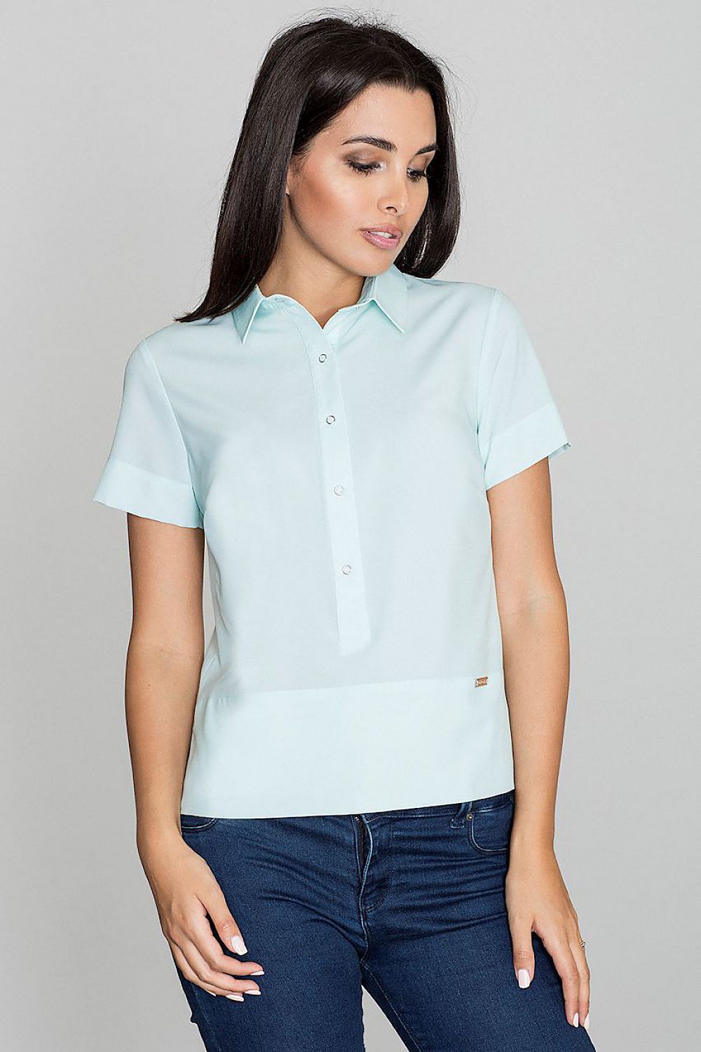 Classic Solid-Coloured Button-Down Blouse with Collar – Perfect for Skirts & Trousers