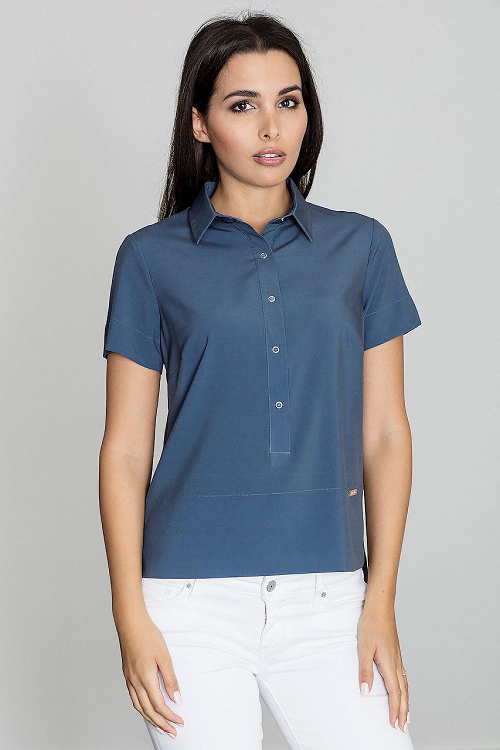 Classic Solid-Coloured Button-Down Blouse with Collar – Perfect for Skirts & Trousers