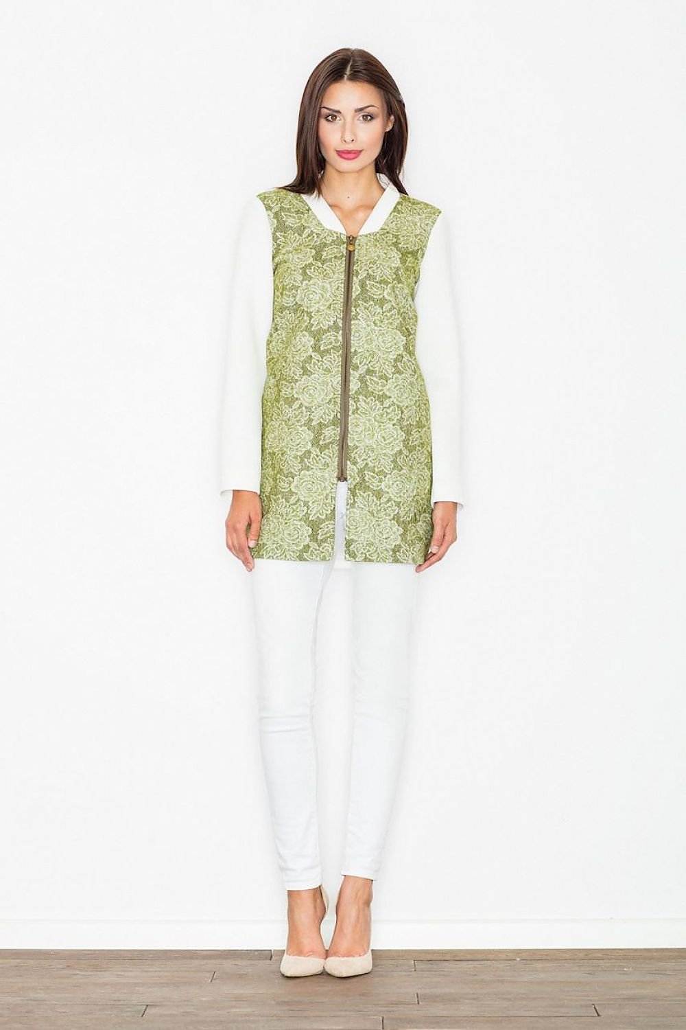 Casual-Sporty Women's Coat with Floral Motif & Stand-Up Collar – Urban Style Essential