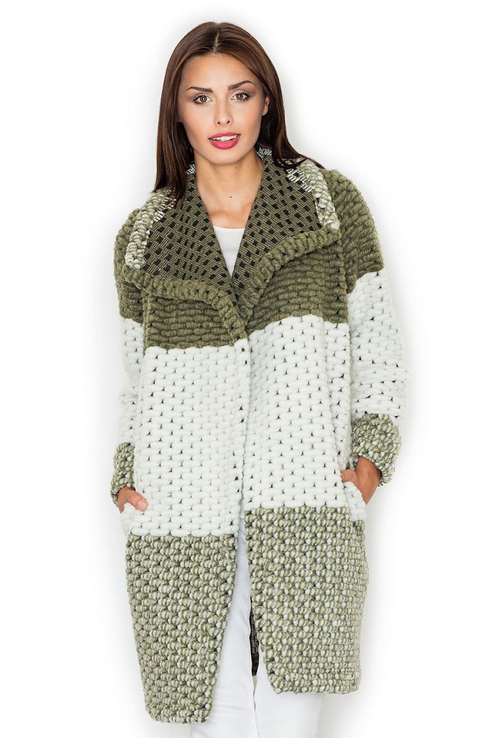 Fashionable Color-Blocked Coat with Loose Fit & Wool Blend – Warm & Comfortable