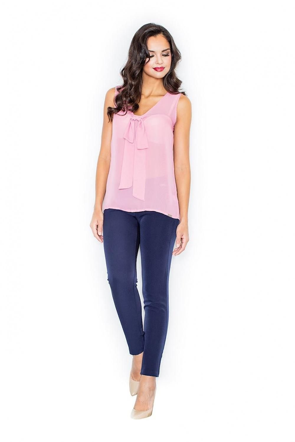 Airy Sleeveless Blouse with Half-Round Neckline & Impressive Tie Detail