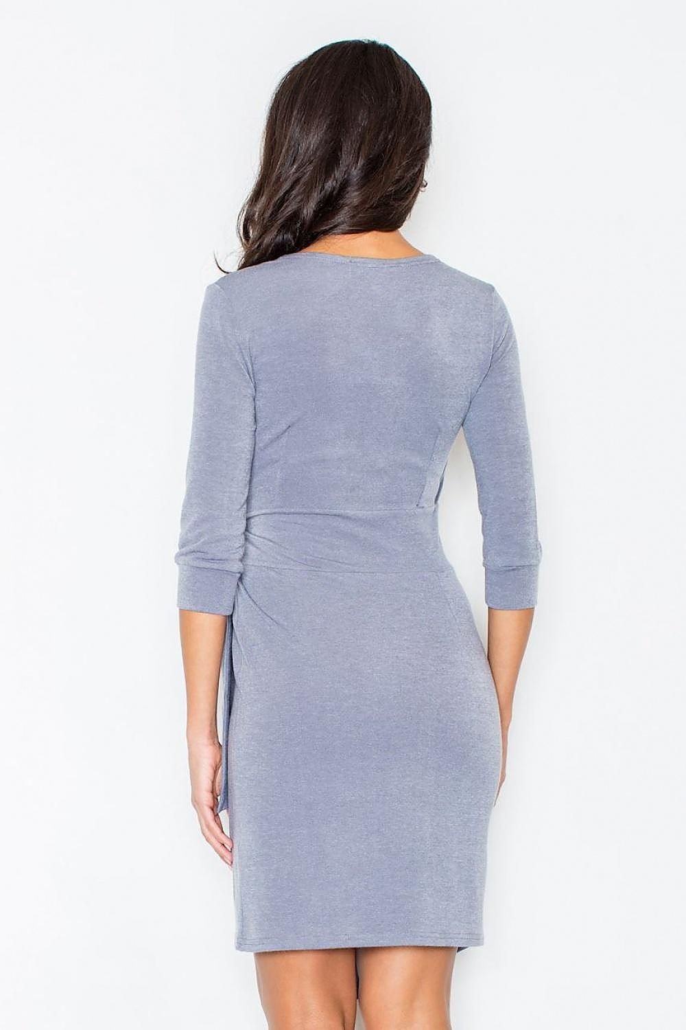 Asymmetrical Dress with 3/4 Sleeves, Envelope Neckline & Waist Tie – Ideal for Any Occasion