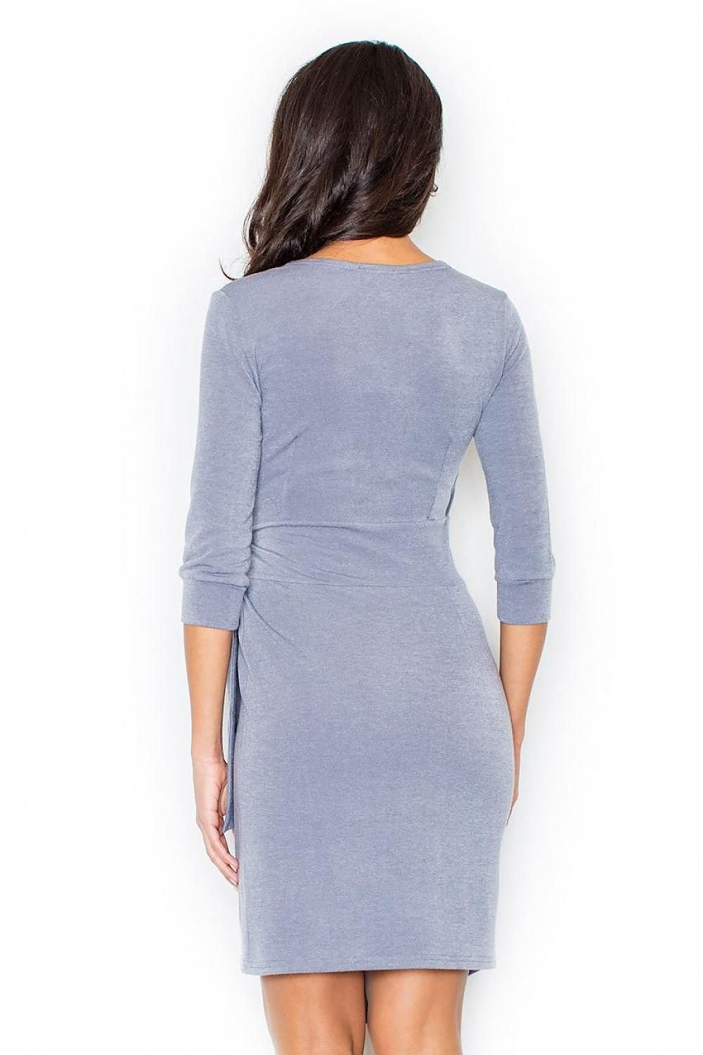 Asymmetrical Dress with 3/4 Sleeves, Envelope Neckline & Waist Tie – Ideal for Any Occasion