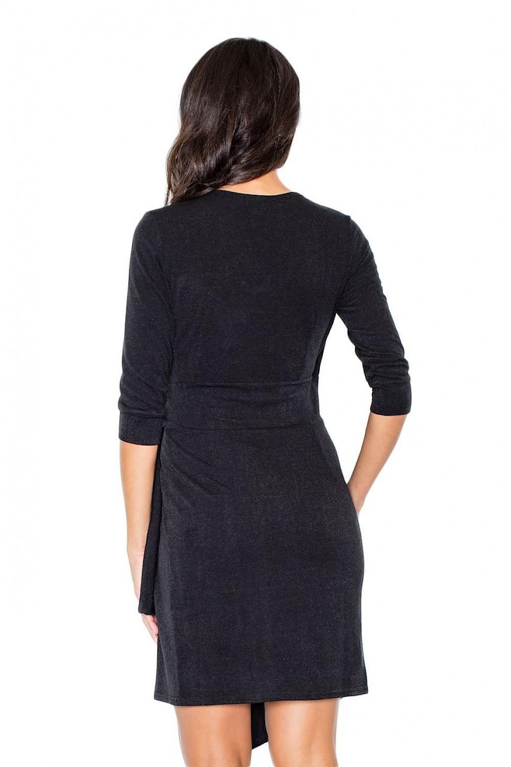 Asymmetrical Dress with 3/4 Sleeves, Envelope Neckline & Waist Tie – Ideal for Any Occasion