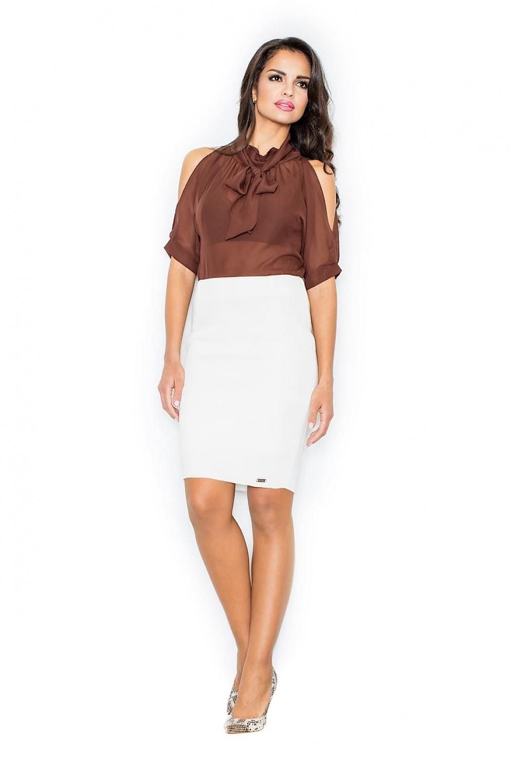 3/4 Sleeve Blouse with Shoulder Cut-Outs & Decorative Neck Tie