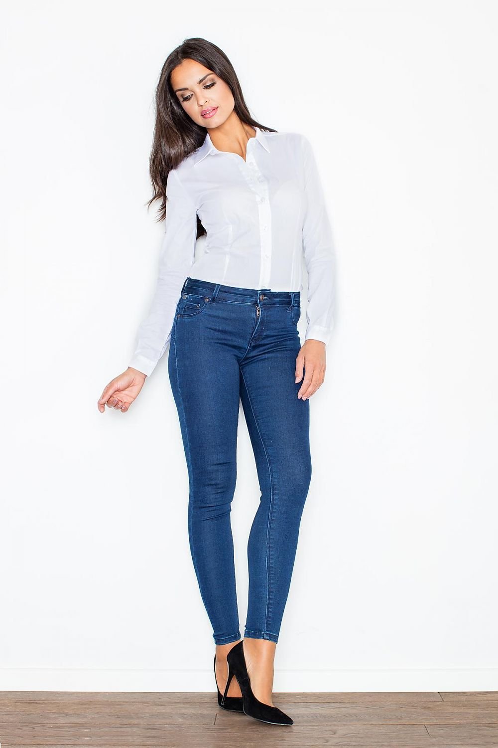 Elegant shirt bodysuit with a collar, fastened with a row of buttons by Figl