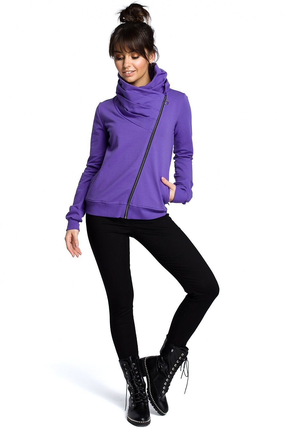 Everyday Sporty Sweatshirt with High Collar & Diagonal Zipper – Cozy & Versatile