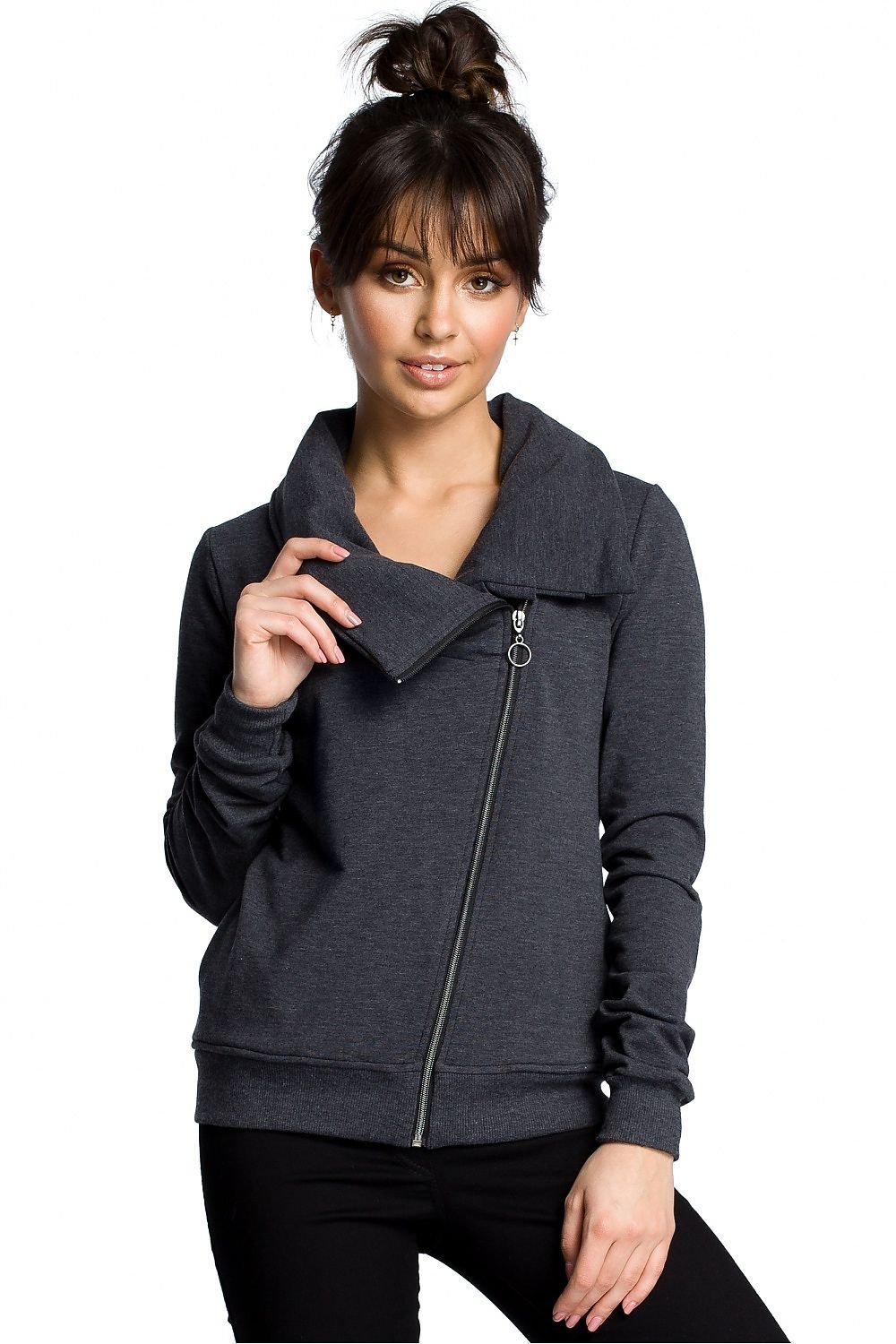 Everyday Sporty Sweatshirt with High Collar & Diagonal Zipper – Cozy & Versatile