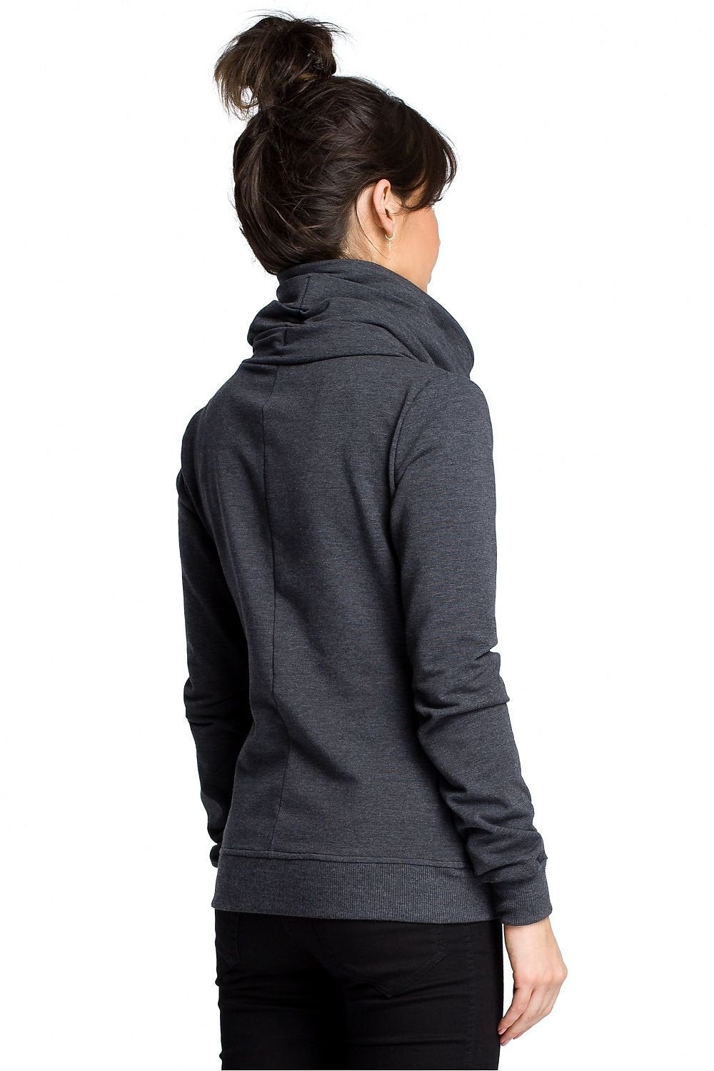 Everyday Sporty Sweatshirt with High Collar & Diagonal Zipper – Cozy & Versatile