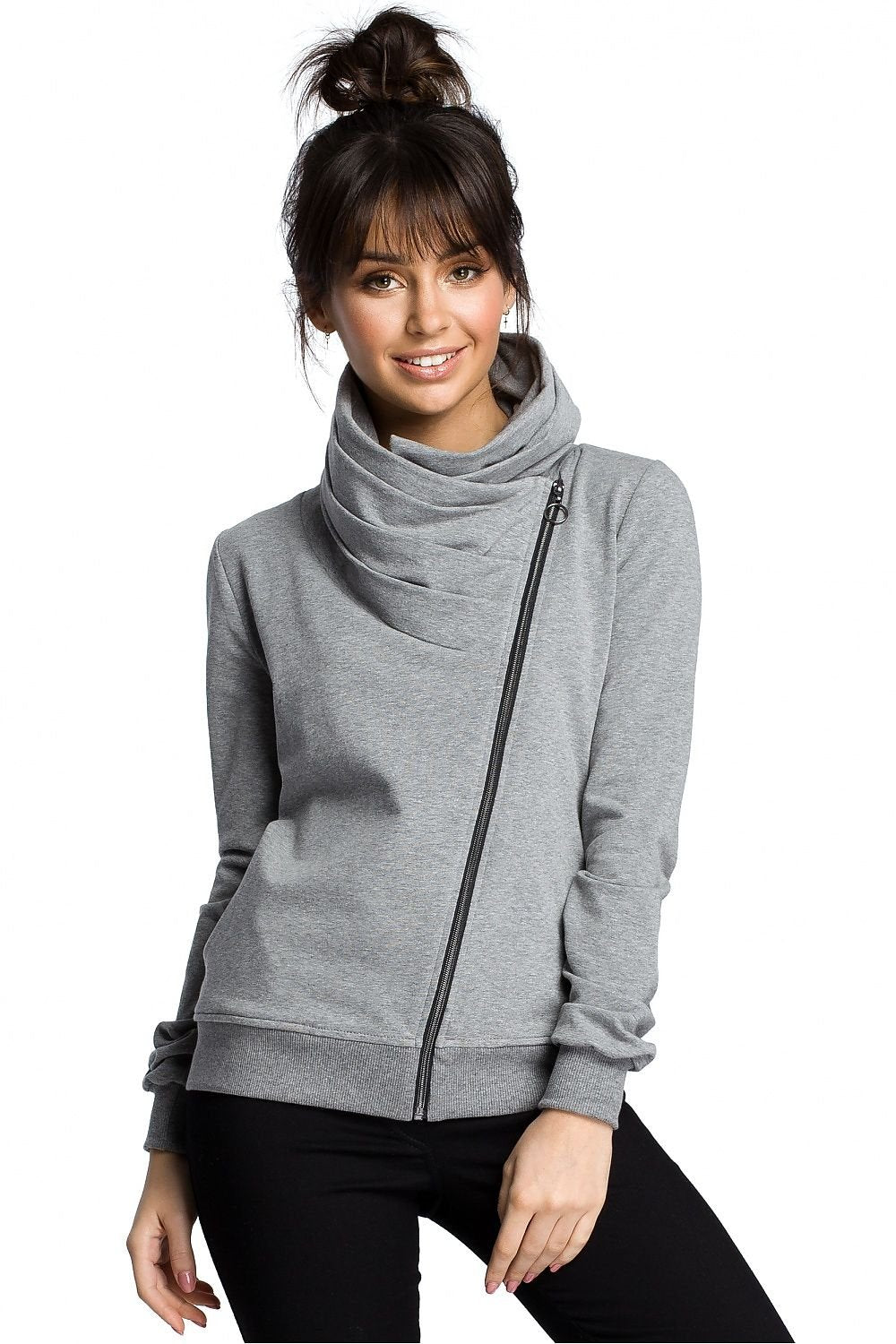 Everyday Sporty Sweatshirt with High Collar & Diagonal Zipper – Cozy & Versatile