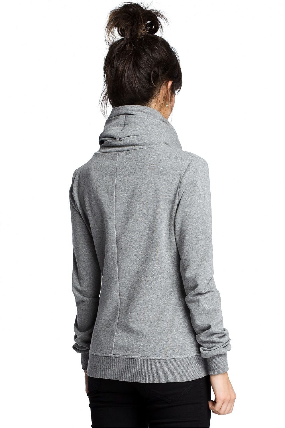 Everyday Sporty Sweatshirt with High Collar & Diagonal Zipper – Cozy & Versatile