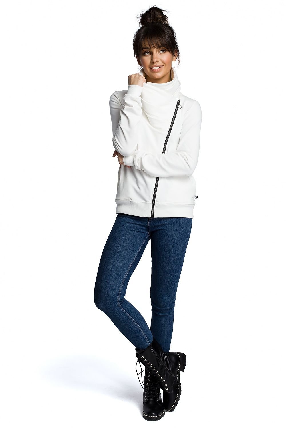 Everyday Sporty Sweatshirt with High Collar & Diagonal Zipper – Cozy & Versatile