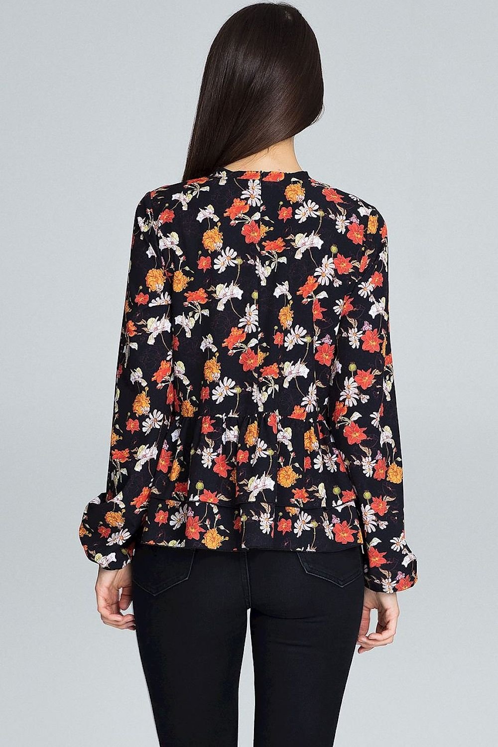 Floral Loose-Fit Blouse with Ruffled Sleeves & Stand-Up Collar – Perfect for Trousers or Skirts