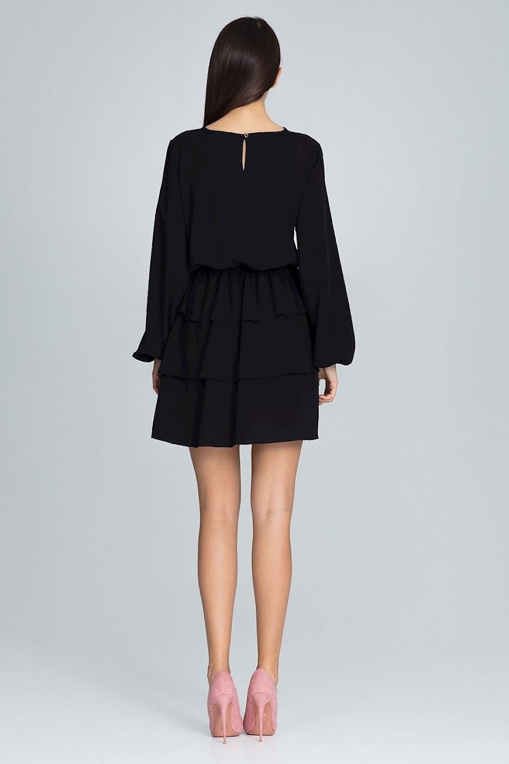 Long-Sleeved Dress with Waist Crease & Ruffles – Flattering and Feminine Statement Piece