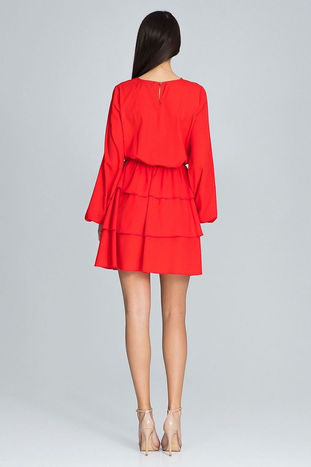 Long-Sleeved Dress with Waist Crease & Ruffles – Flattering and Feminine Statement Piece