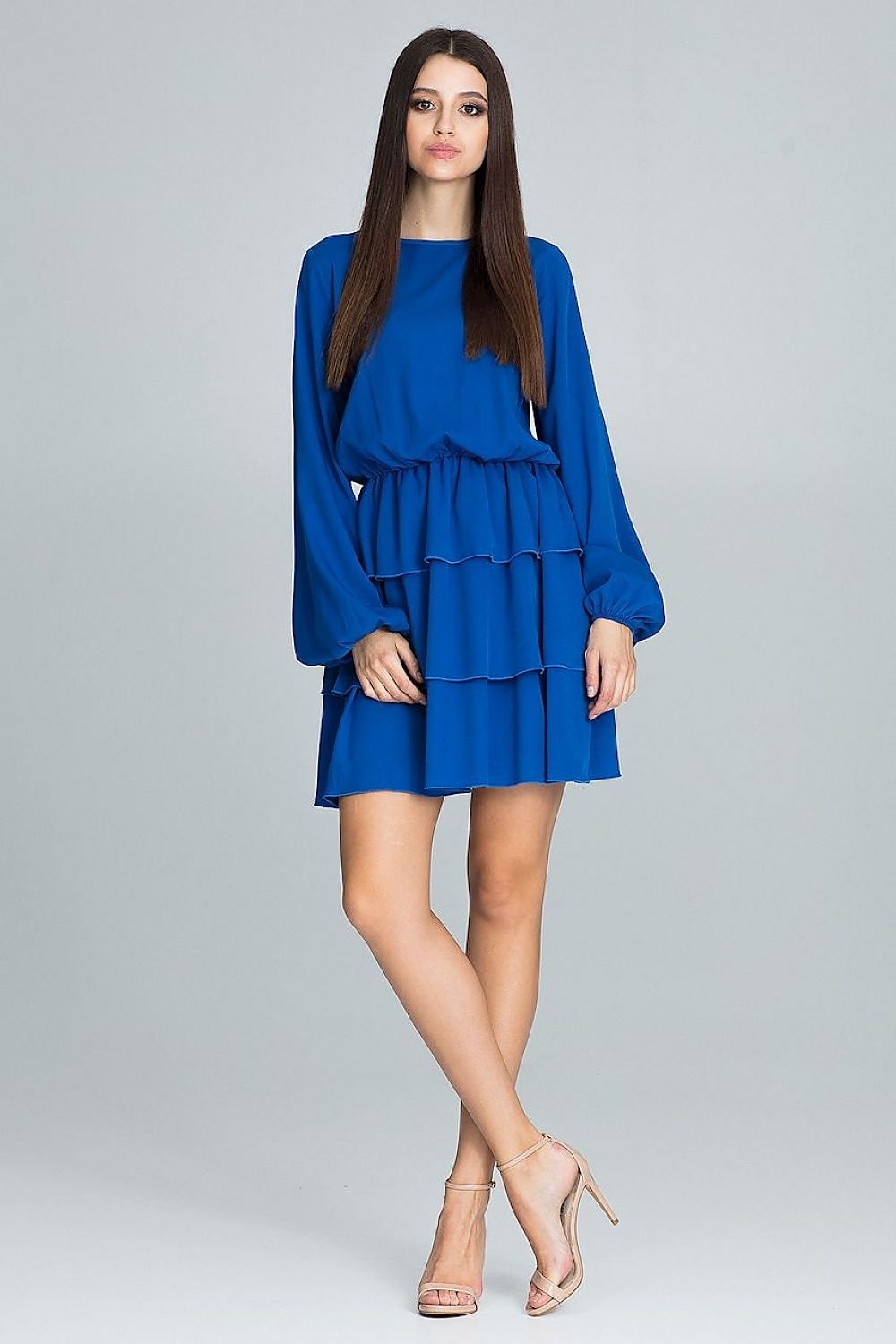 Long-Sleeved Dress with Waist Crease & Ruffles – Flattering and Feminine Statement Piece