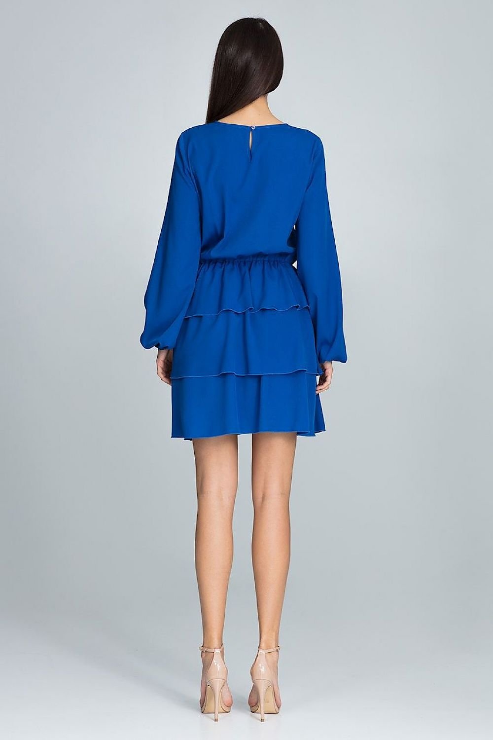 Long-Sleeved Dress with Waist Crease & Ruffles – Flattering and Feminine Statement Piece