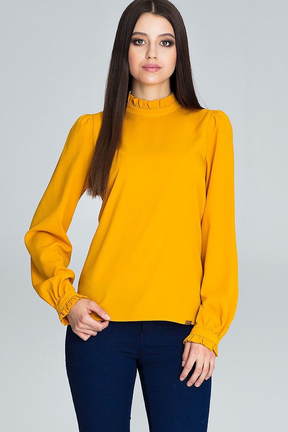 Elegant Blouse with Pleated Long Sleeves & Frill – A Modern Classic