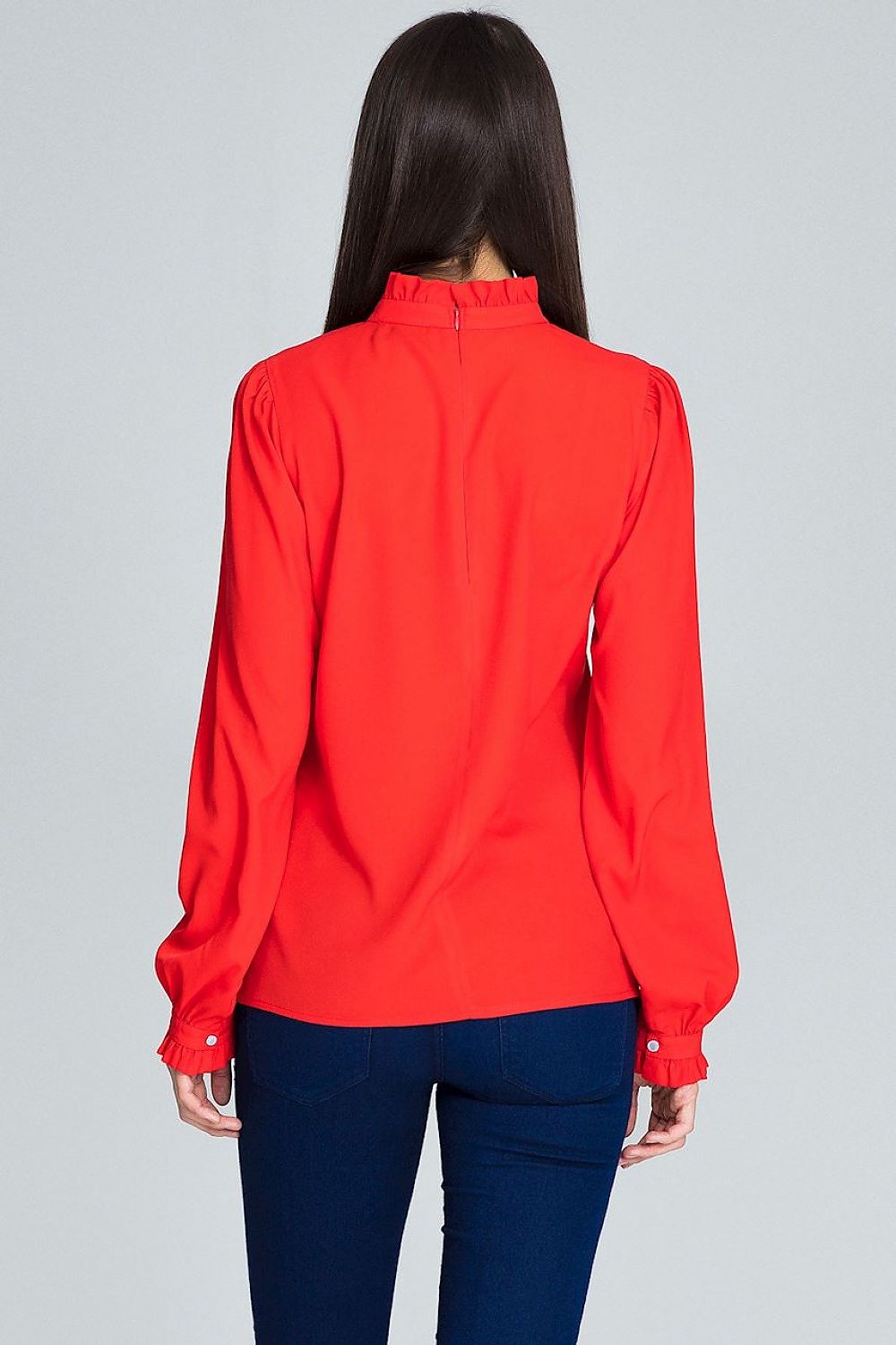 Elegant Blouse with Pleated Long Sleeves & Frill – A Modern Classic