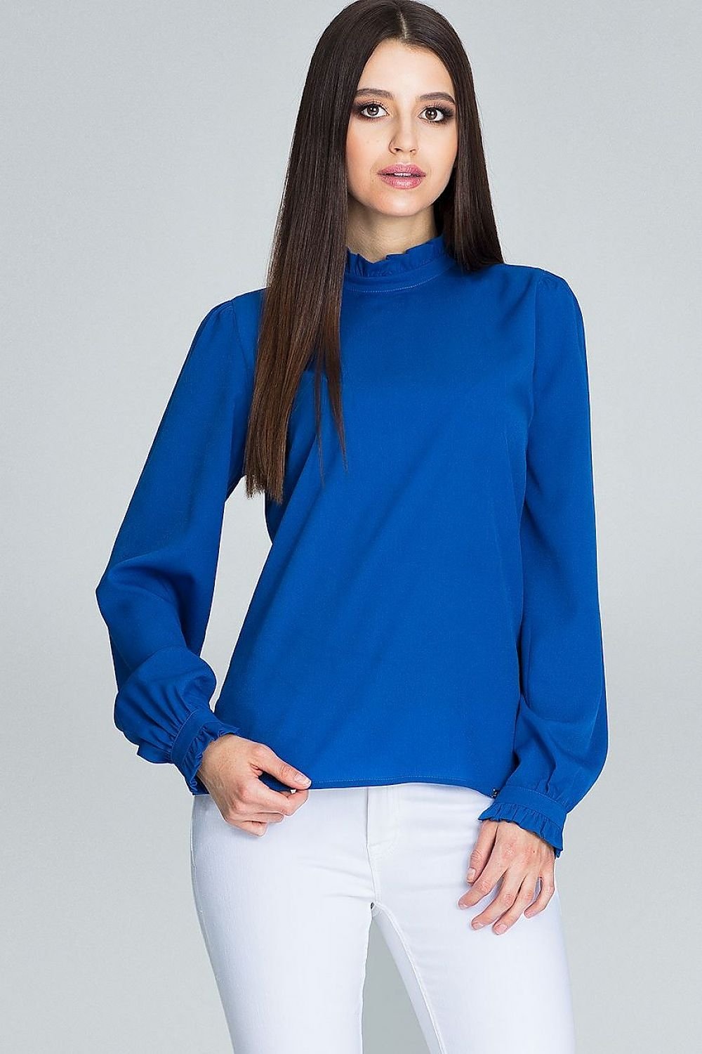 Elegant Blouse with Pleated Long Sleeves & Frill – A Modern Classic