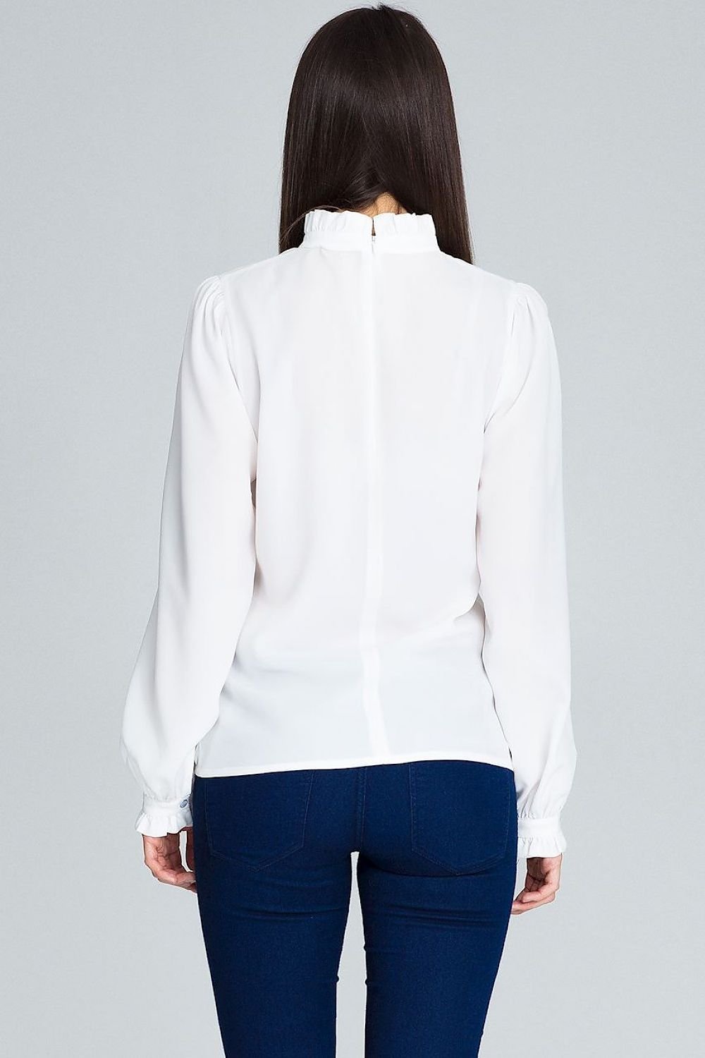 Elegant Blouse with Pleated Long Sleeves & Frill – A Modern Classic