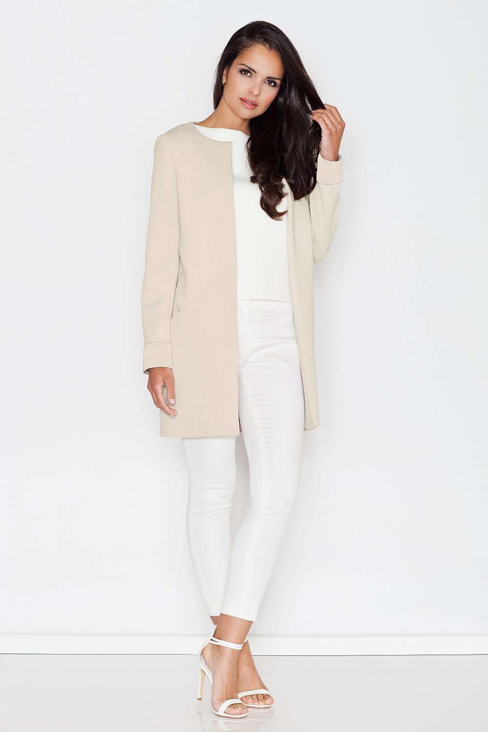 Elegant Unbuttoned Coat with Feminine Cut & Front Pockets by Figl