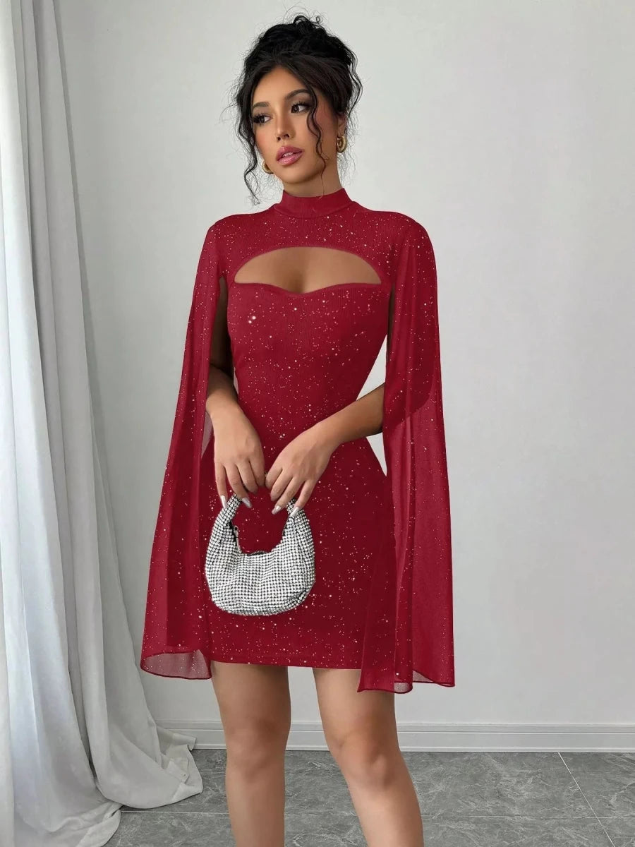 Cutout Bodycon Mini Dress with Cape Sleeves - 