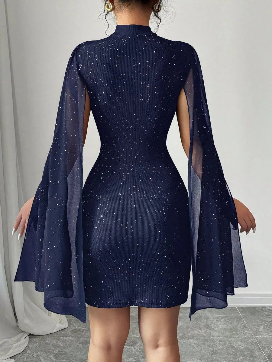 Cutout Bodycon Mini Dress with Cape Sleeves - 