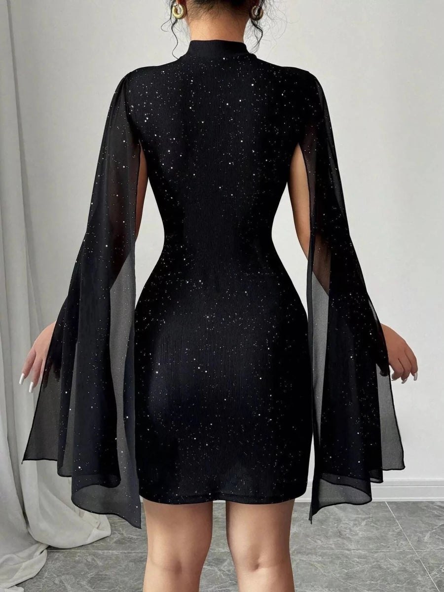 Cutout Bodycon Mini Dress with Cape Sleeves - 