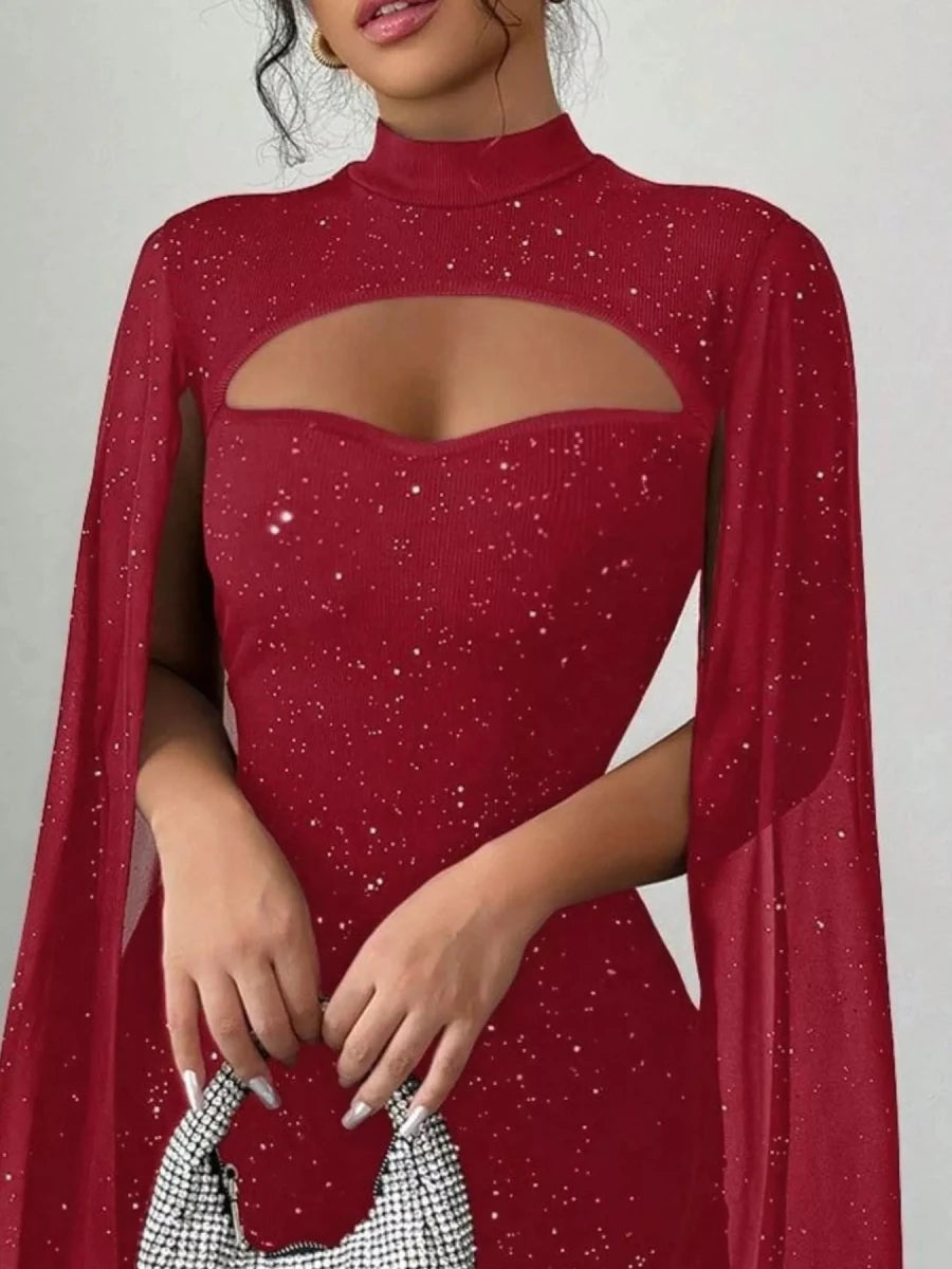 Cutout Bodycon Mini Dress with Cape Sleeves - 