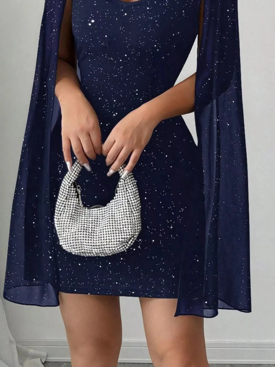 Cutout Bodycon Mini Dress with Cape Sleeves - 