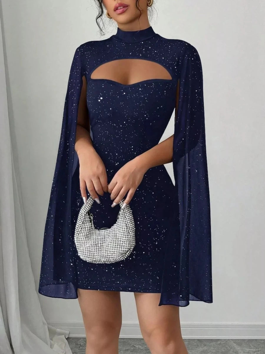 Cutout Bodycon Mini Dress with Cape Sleeves - 