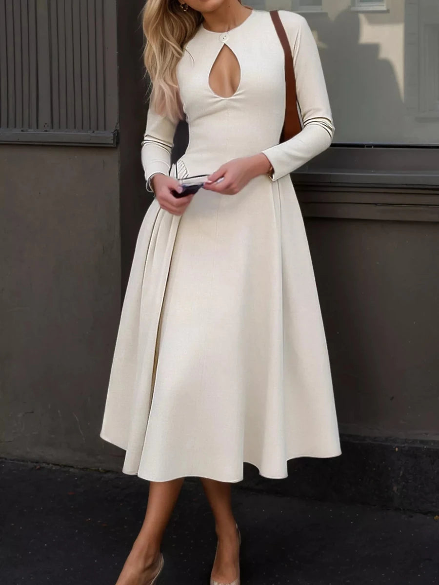 Cutout Long Sleeve A - Line Dress - 