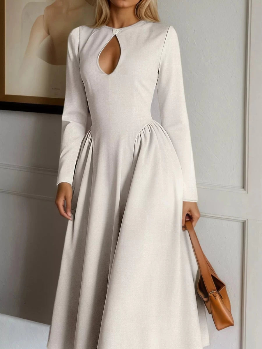 Cutout Long Sleeve A - Line Dress - 