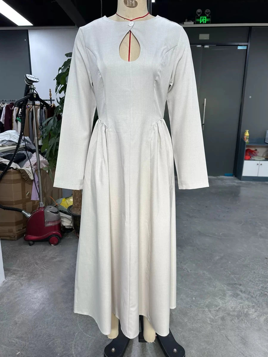 Cutout Long Sleeve A - Line Dress - 