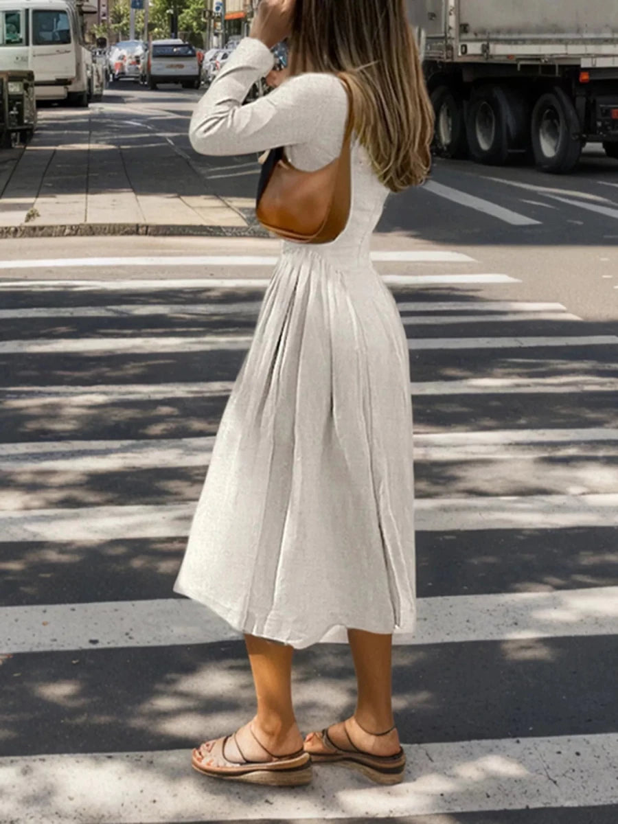 Cutout Long Sleeve A - Line Dress - 