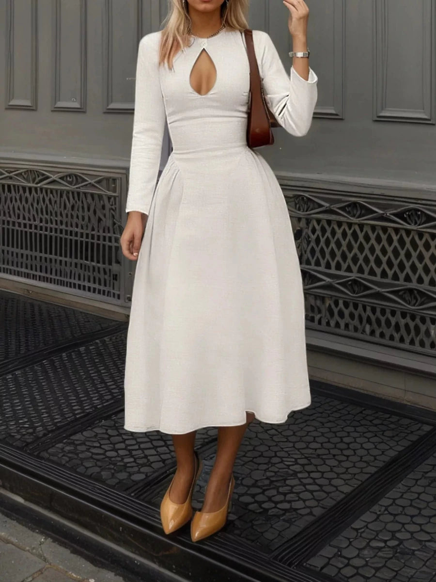 Cutout Long Sleeve A - Line Dress - 