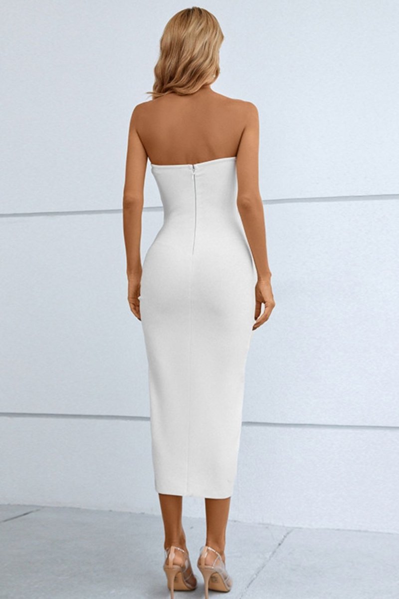 Cutout Strapless Drawstring Detail Split Bandage Dress - Cocktail Dress