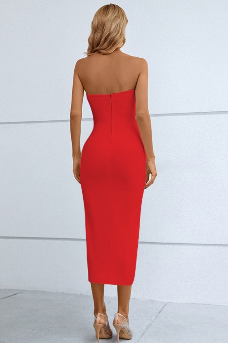 Cutout Strapless Drawstring Detail Split Bandage Dress - Cocktail Dress
