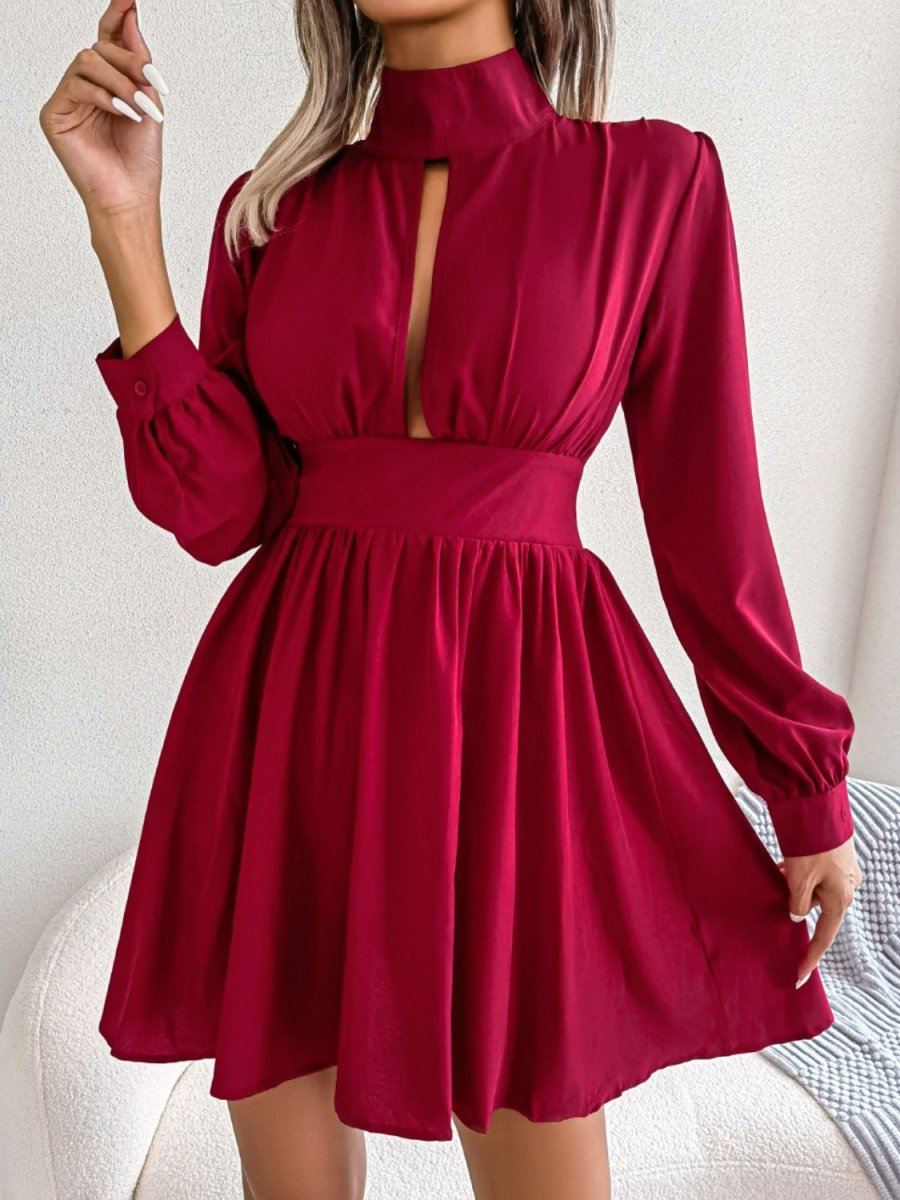 Cutout Turtleneck A - Line Mini Dress - Cocktail Dress