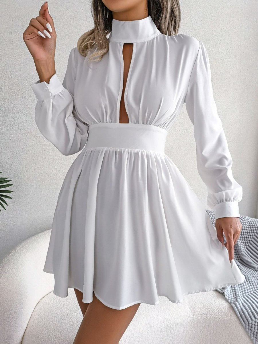 Cutout Turtleneck A - Line Mini Dress - Cocktail Dress