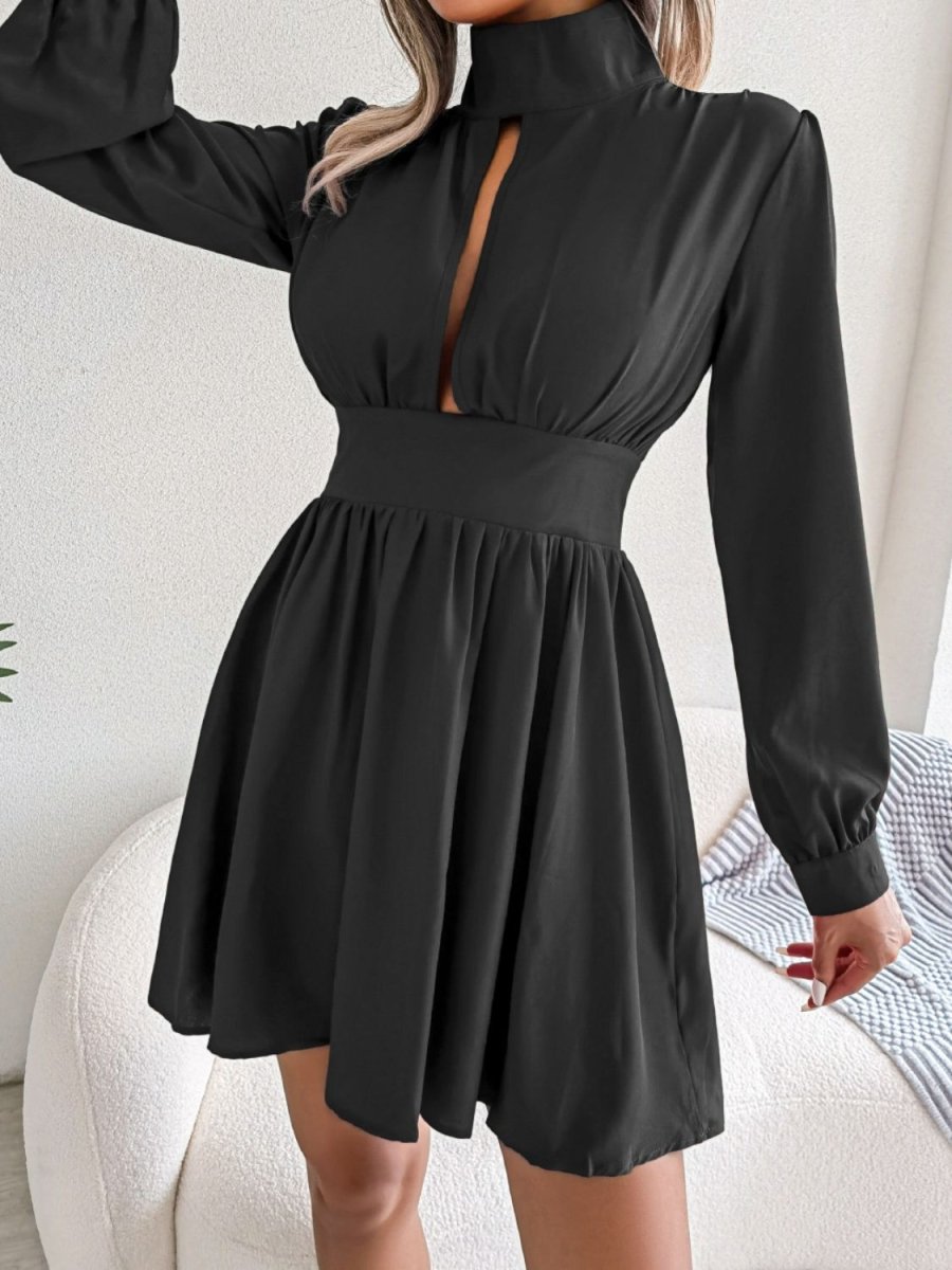 Cutout Turtleneck A - Line Mini Dress - Cocktail Dress