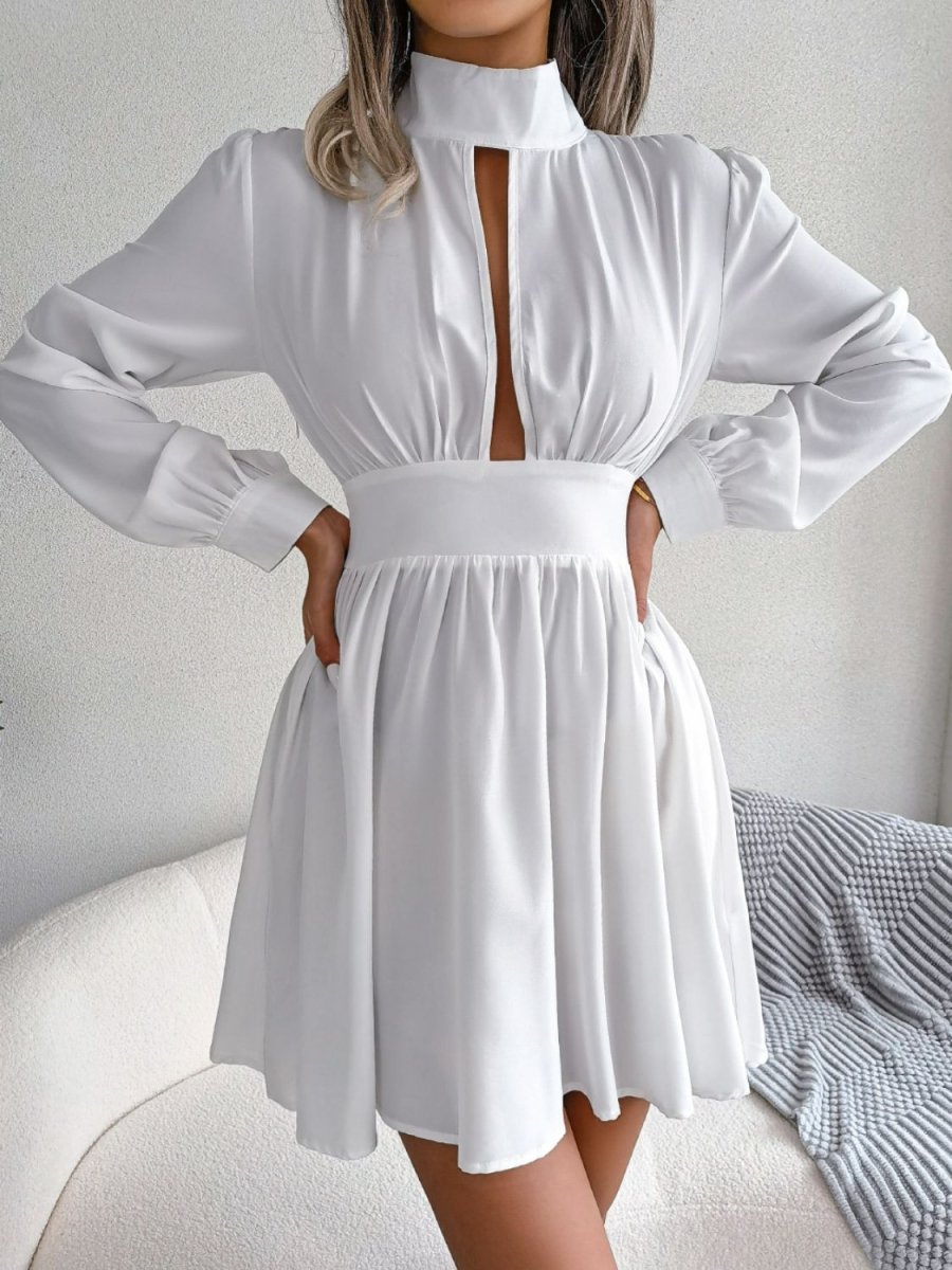 Cutout Turtleneck A - Line Mini Dress - Cocktail Dress