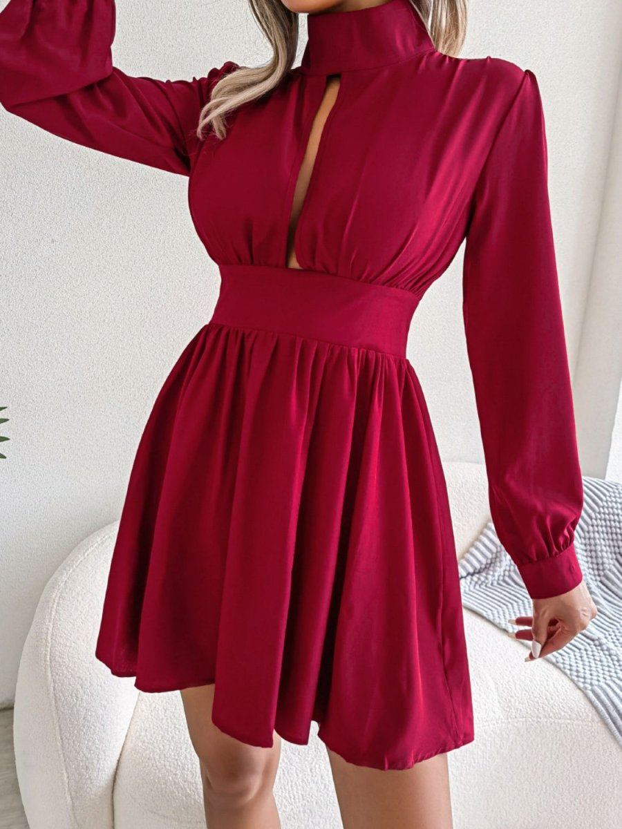 Cutout Turtleneck A - Line Mini Dress - Cocktail Dress
