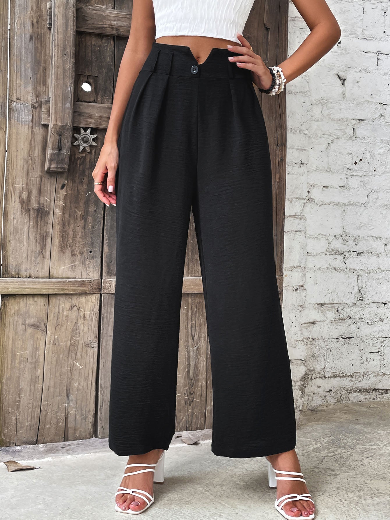 Perfee Ruched High Waist Straight Leg Pants