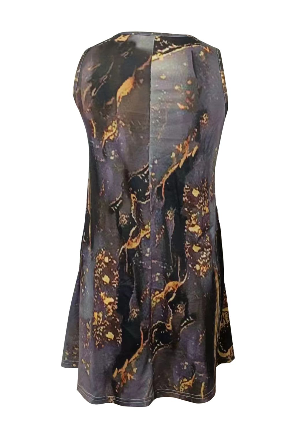 Shiny Abstract Print Round Neck Sleeveless Dress with Pockets