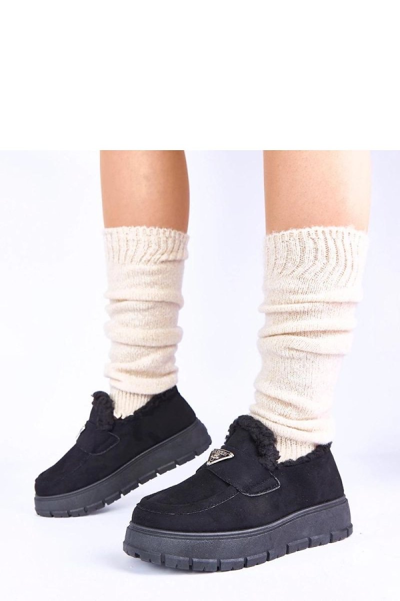 Dark Beige Platform Moccasins with Fur Lining - 