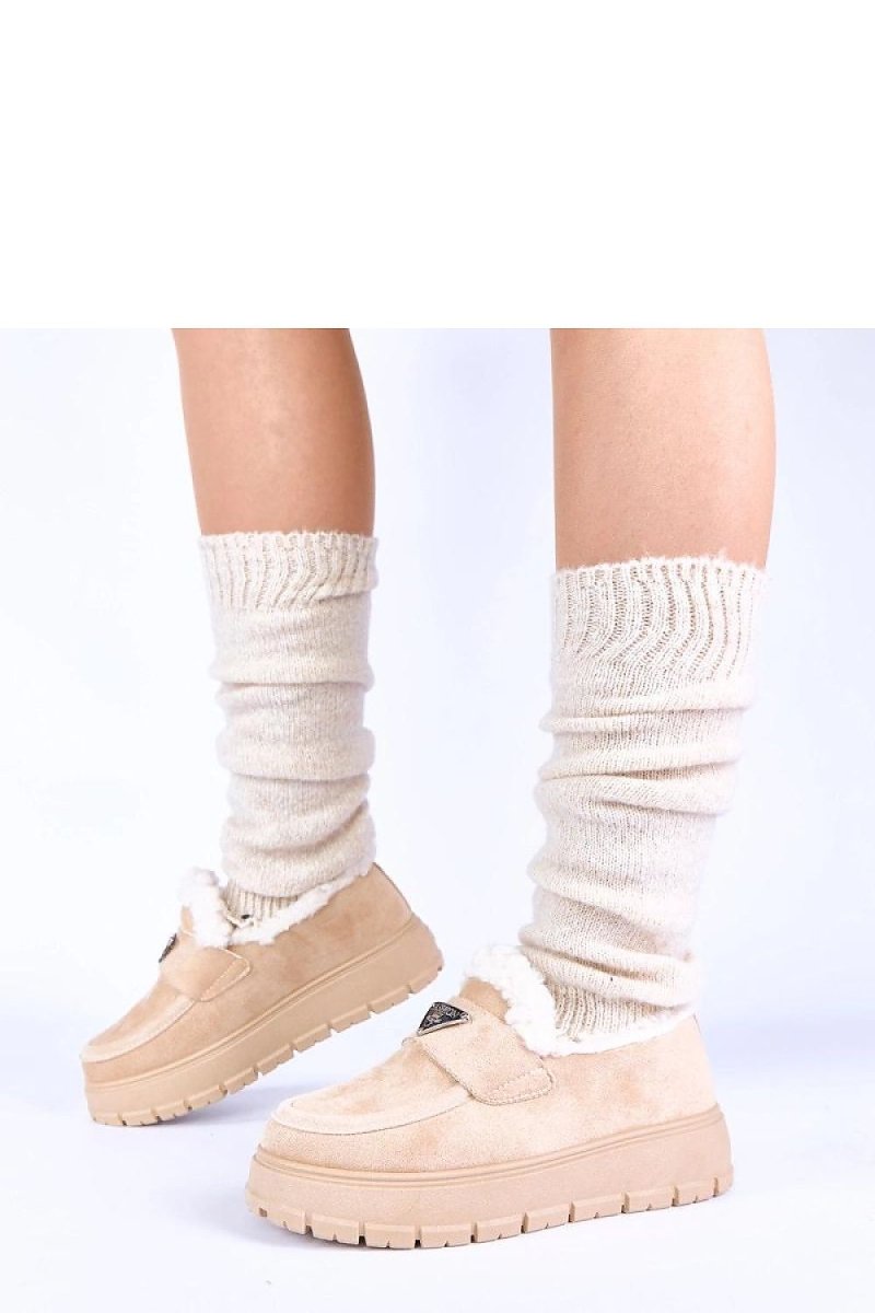 Dark Beige Platform Moccasins with Fur Lining - 