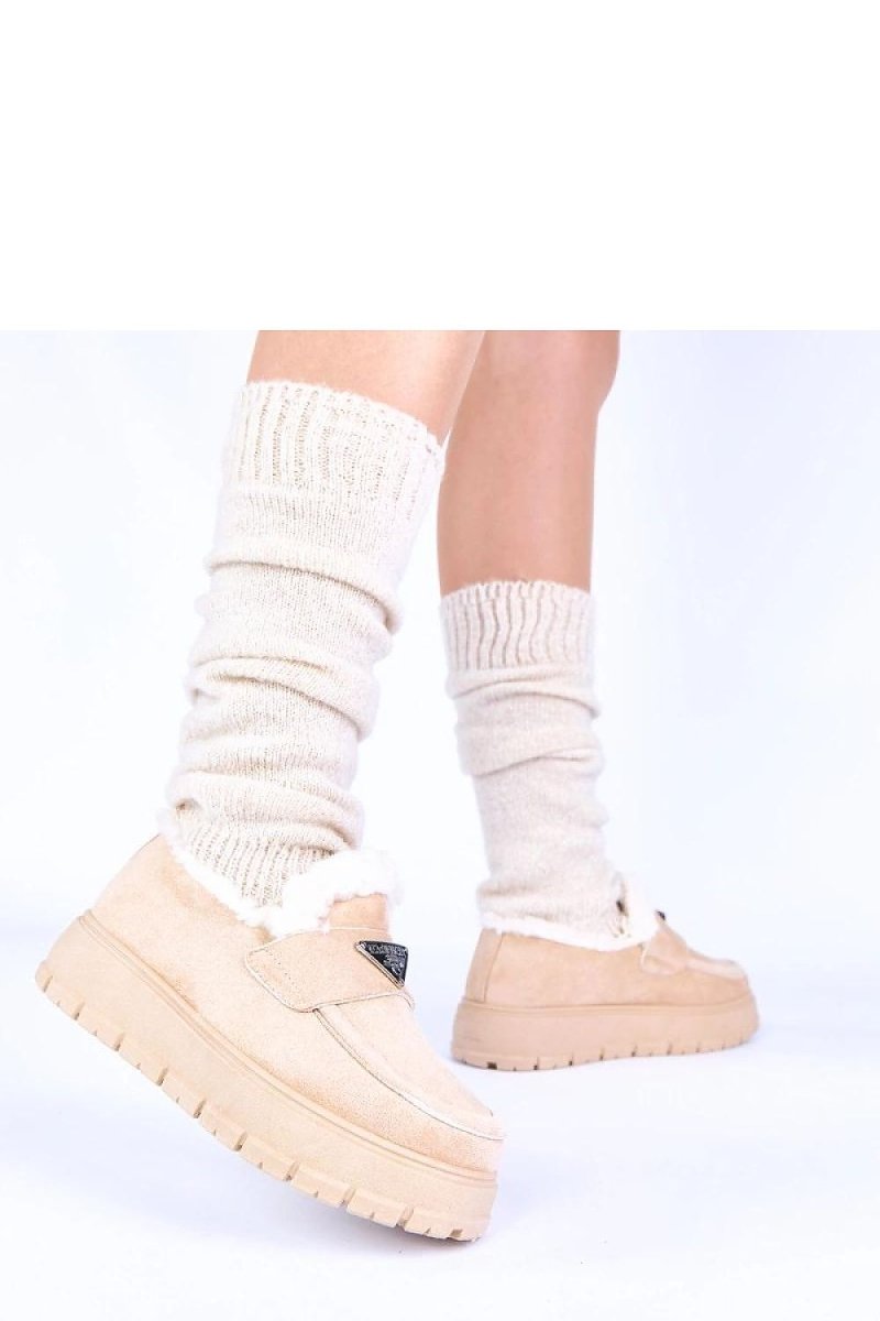 Dark Beige Platform Moccasins with Fur Lining - 
